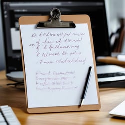 Clipboard on a computer with writing on the clipboard