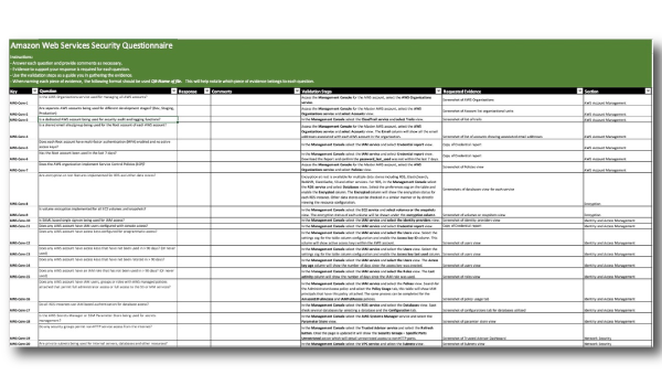 Amazon Web Services Core Assessment Playbook & Questionnaire